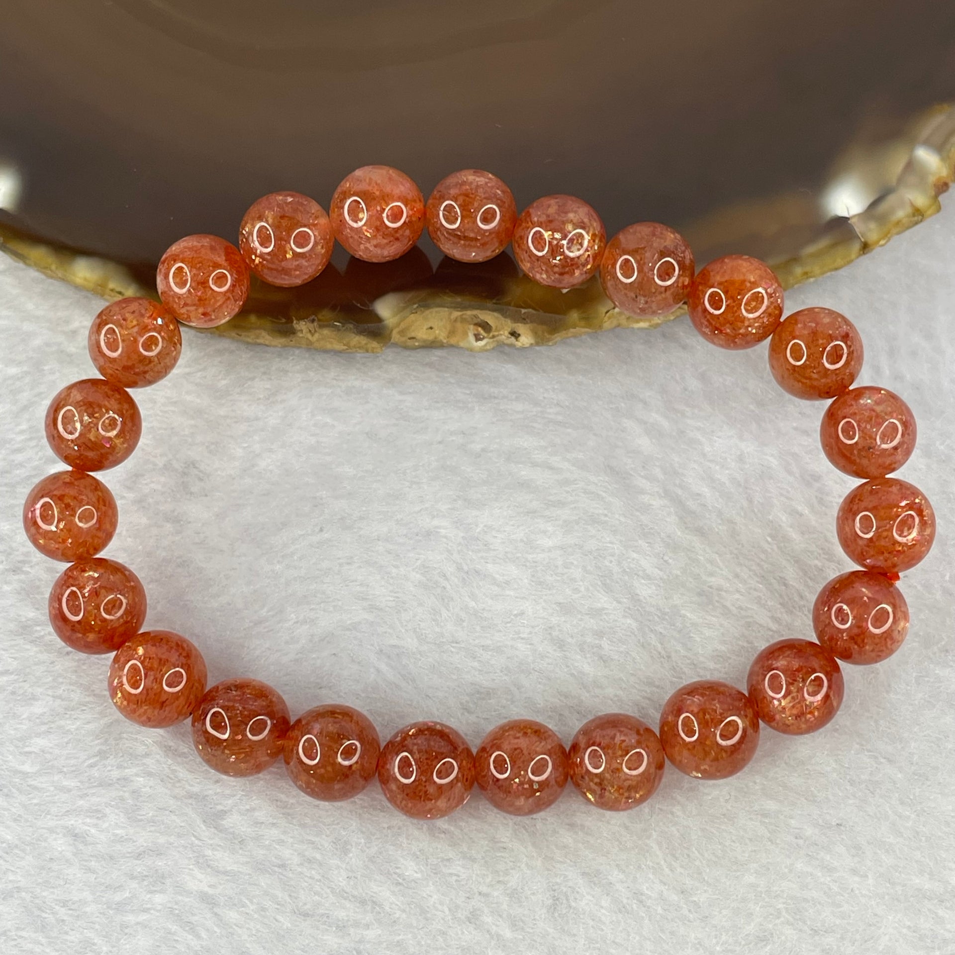 Good Grade Natural Sunstone, Heliolite and Aventurine Feldapar Beads Bracelet 天然金太阳日光石珠手链 17.14g 15.5 cm 8.4 mm 23 Beads - Huangs Jadeite and Jewelry Pte Ltd