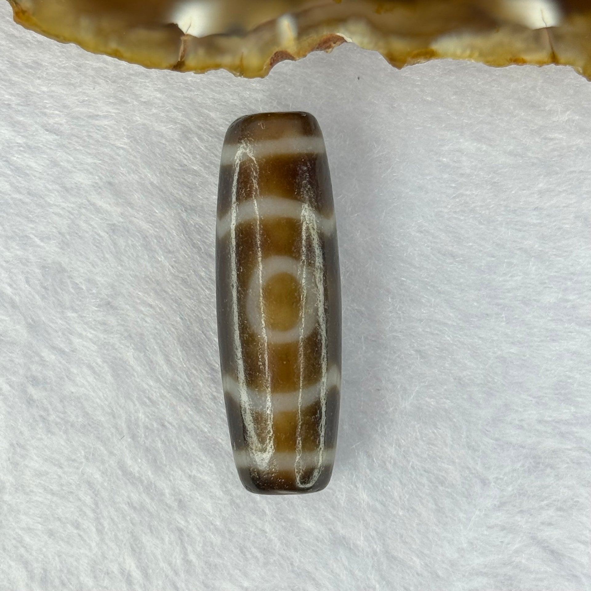 Natural Powerful Tibetan Old Oily Agate 3 Eyes Dzi Bead Heavenly Master (Tian Zhu) 三眼天诛 9.30g 37.9 by 12.5mm - Huangs Jadeite and Jewelry Pte Ltd