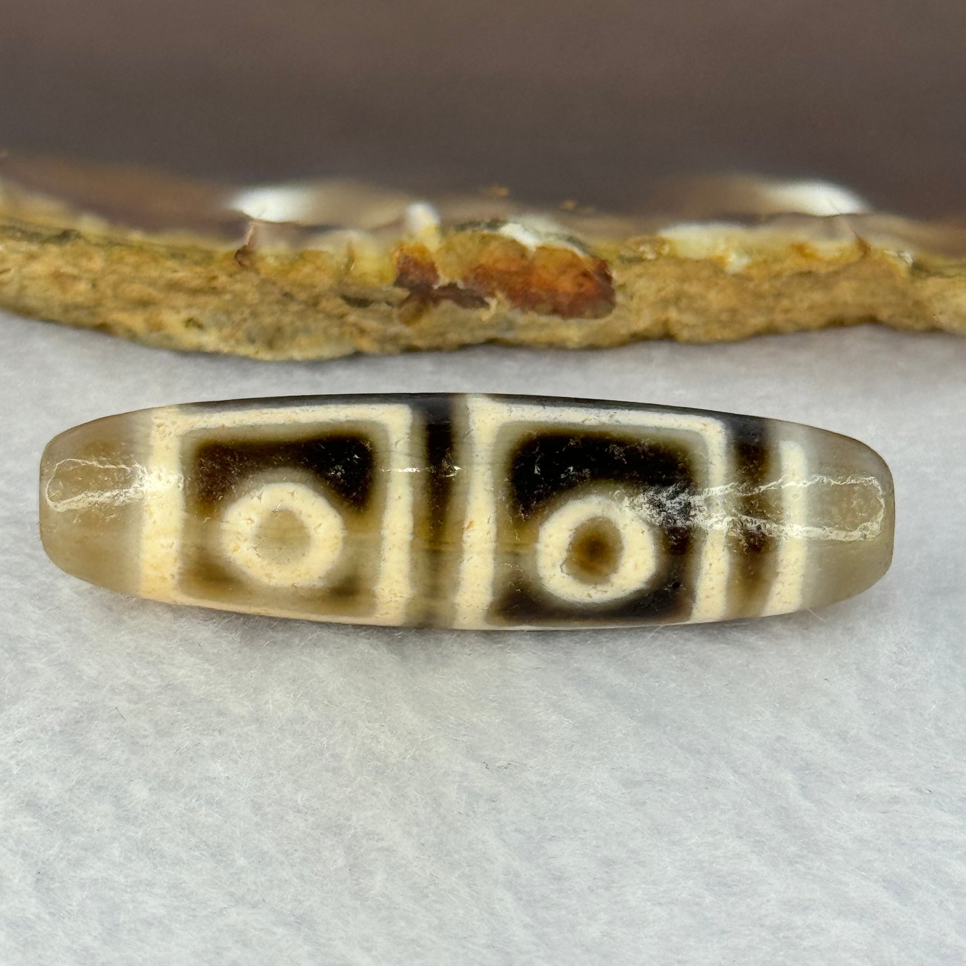 Natural Powerful Tibetan Old Oily Agate 4 Eyes Dzi Bead Heavenly Master (Tian Zhu) 四眼天诛 12.19g 46.9 by 13.1mm - Huangs Jadeite and Jewelry Pte Ltd