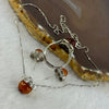 Natural Cognac Amber With Crystals in S925 Sliver Set of Earrings 6.7mm, Ring 8.5mm and Necklace 9.6mm Total 8.56g