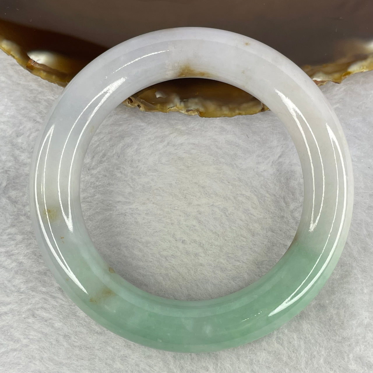 Type A Light Lavender And Green with Brown Patches 89.25g 13.4 by 12.6 by 55.3mm (Very Fine Lines) - Huangs Jadeite and Jewelry Pte Ltd