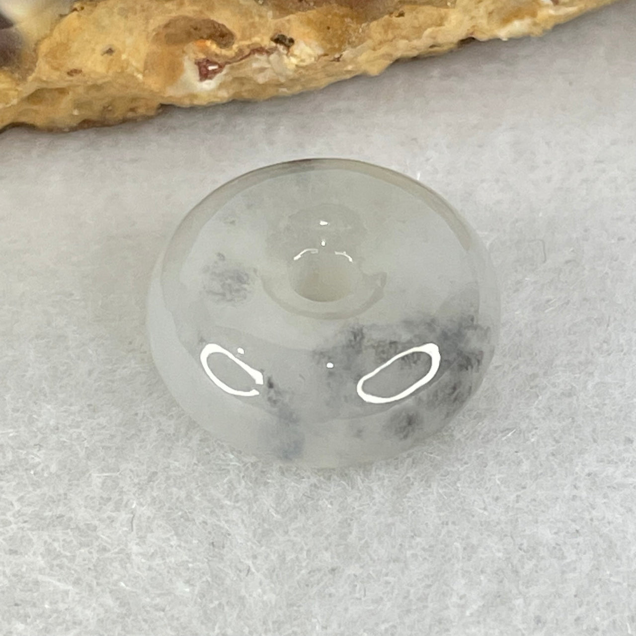 Type A Wuji Grey Jadeite Ping An Kou Donut Charm Pendant 3.32g 15.2 by 6.8mm