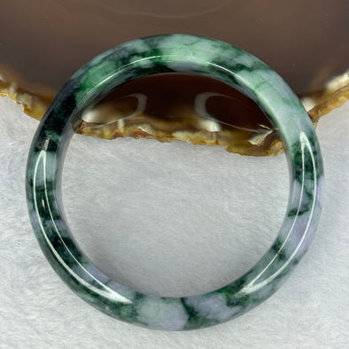 Type A Deep Lavender with Dark Green and Emerald Piao Hua Jadeite Bangle 70.28g Internal Diameter 58.3mm 14.6 by 9.1mm