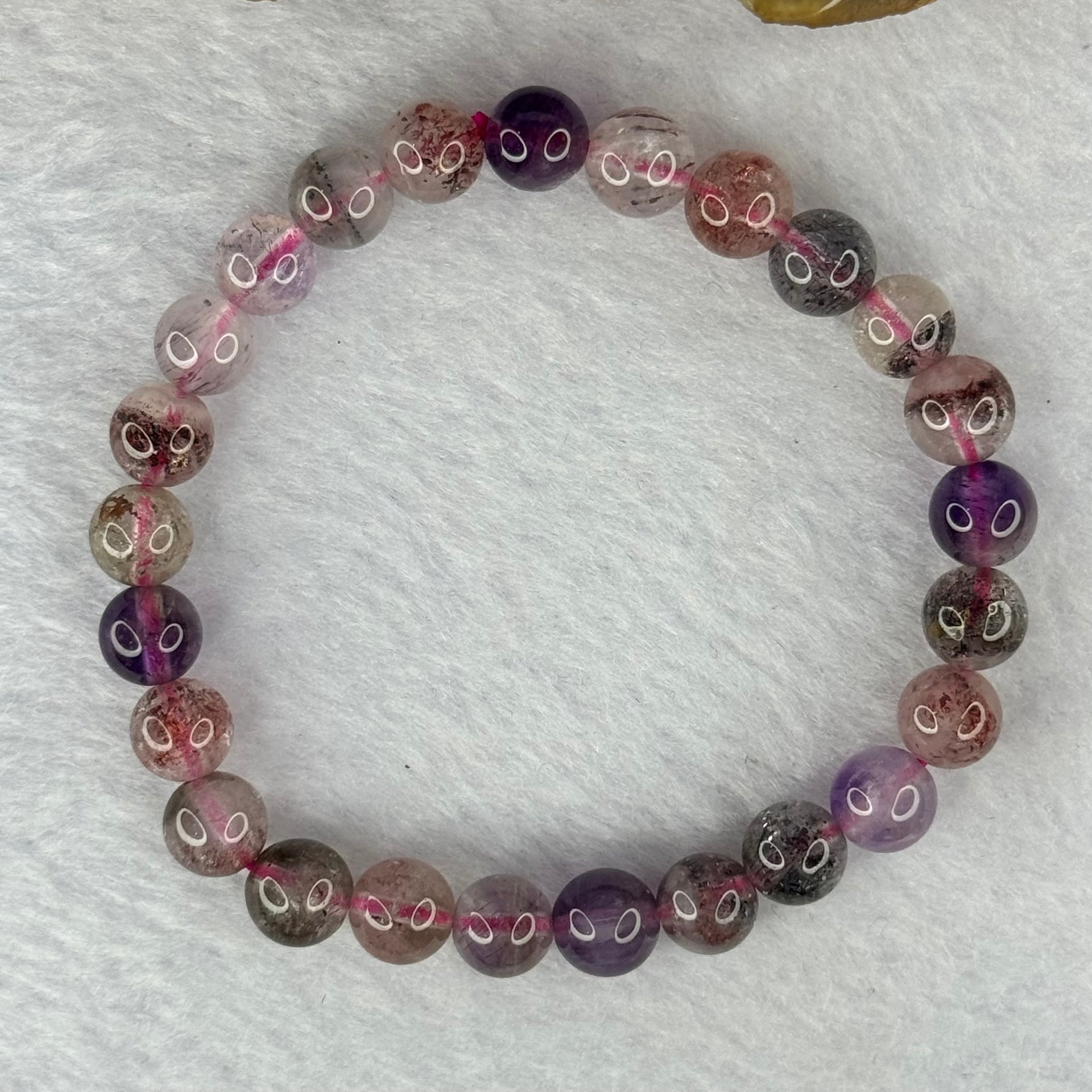 Above Average Grade Natural Super 7 Crystal Beads Bracelet 天然超级七水晶珠手链 12.31g 14cm 7.4mm 25 Beads - Huangs Jadeite and Jewelry Pte Ltd