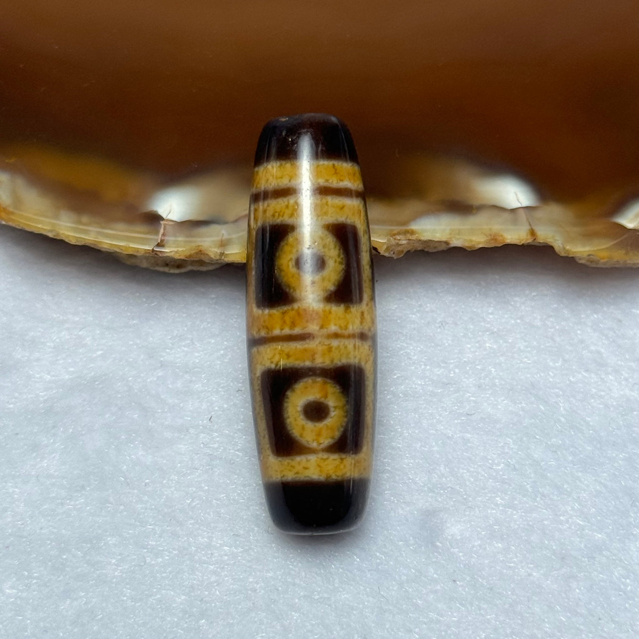 Natural Powerful Tibetan Old Oily Agate 4 Eyes Dzi Bead Heavenly Master (Tian Zhu) 四眼天诛 9.23g 39.0 by 12.5mm - Huangs Jadeite and Jewelry Pte Ltd