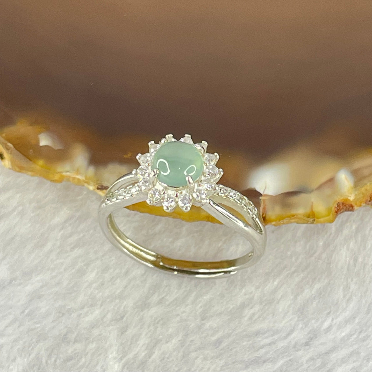 Type A Icy Blueish Green in S925 Sliver Ring (Adjustable Size) 2.63g 5.7 by 2.5mm