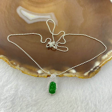 Type A Icy Dark Green Jadeite Ruyi 12.1 by 7.4 by 3.0mm with Crystals in S925 Sliver Necklace 3.51g