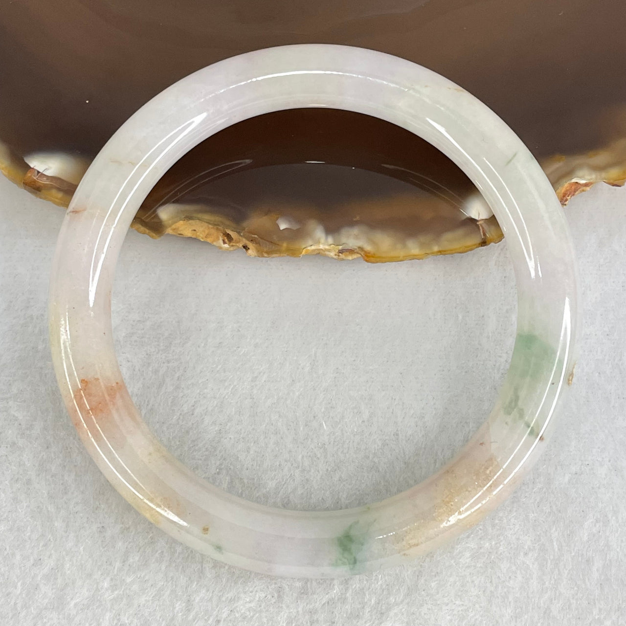 Type A Faint Lavender Green with Yellow Reddish Brown Patches Jadeite Bangle Internal Diameter 53.0mm 34.10g 8.2 by 8.4mm (Extrrnal Lines)