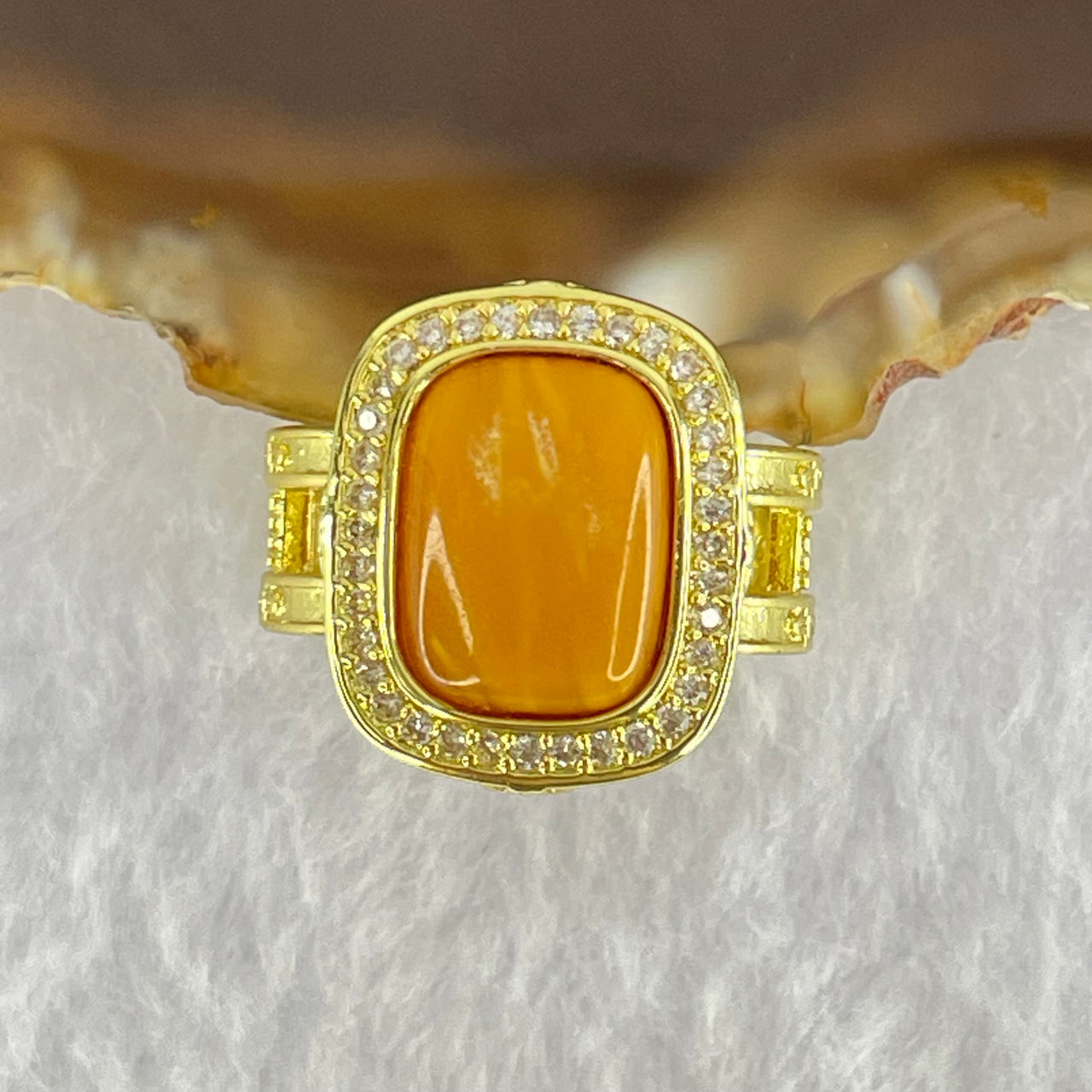 Natural Butterscotch Amber 12.0 by 9.2 by 3.3mm Gold Color Ring 5.07g