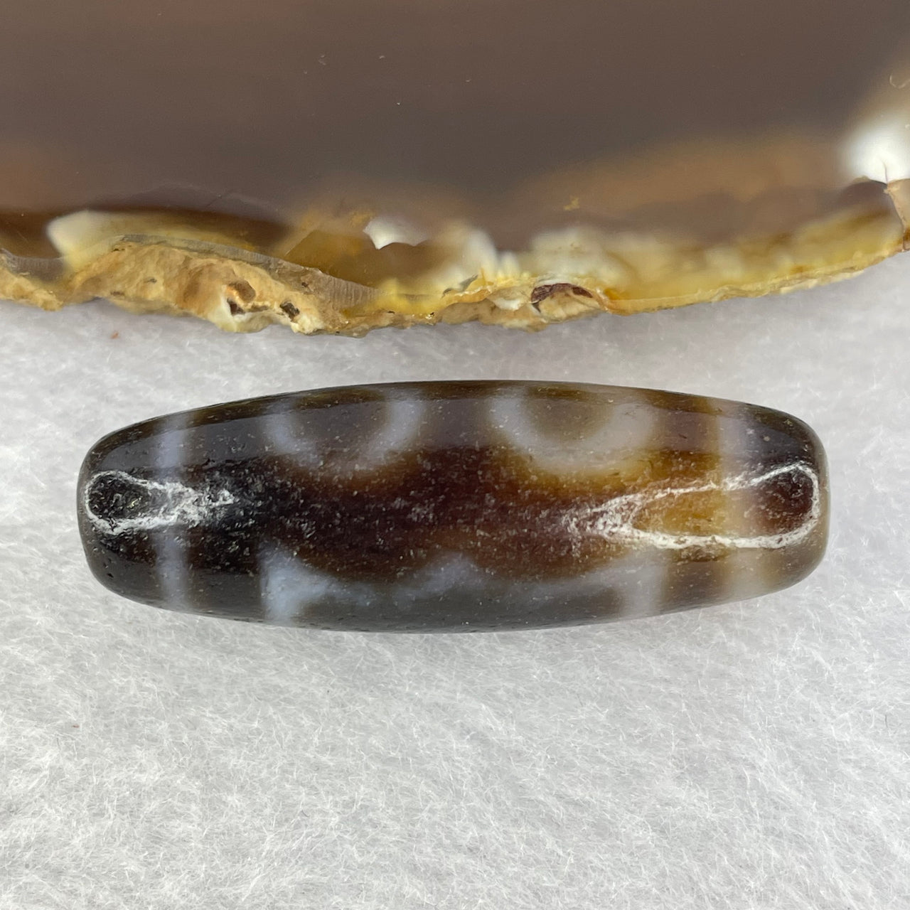 Natural Powerful Tibetan Old Oily Agate 3 Eyes Dzi Bead Heavenly Master (Tian Zhu) 三眼天诛 9.45g 37.5 by 13.0 mm - Huangs Jadeite and Jewelry Pte Ltd