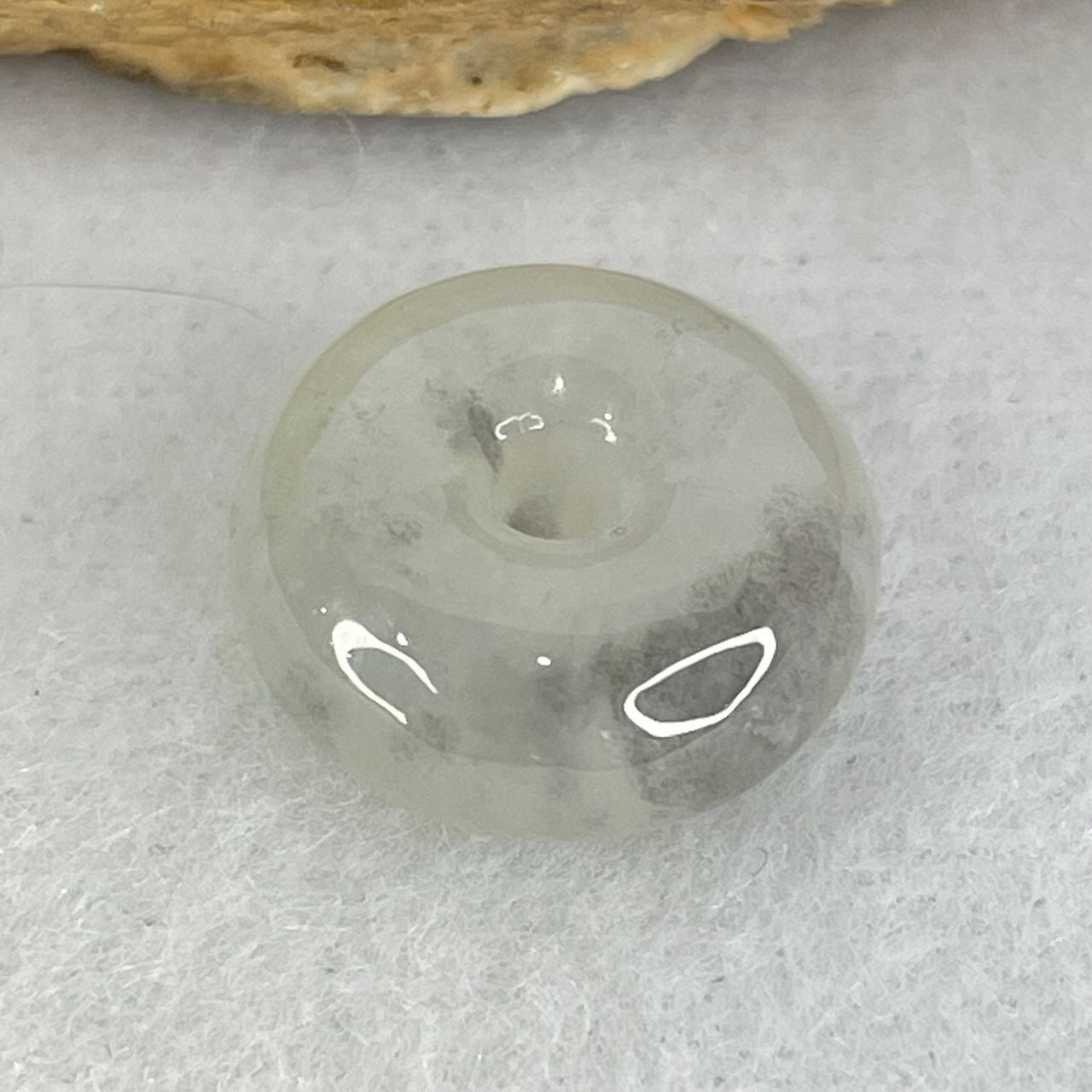 Type A Semi Icy Light Green With Wuji Grey Spots Jadeite Ping An Kou Donut Pendant 2.29g 13.7 by 6.0mm