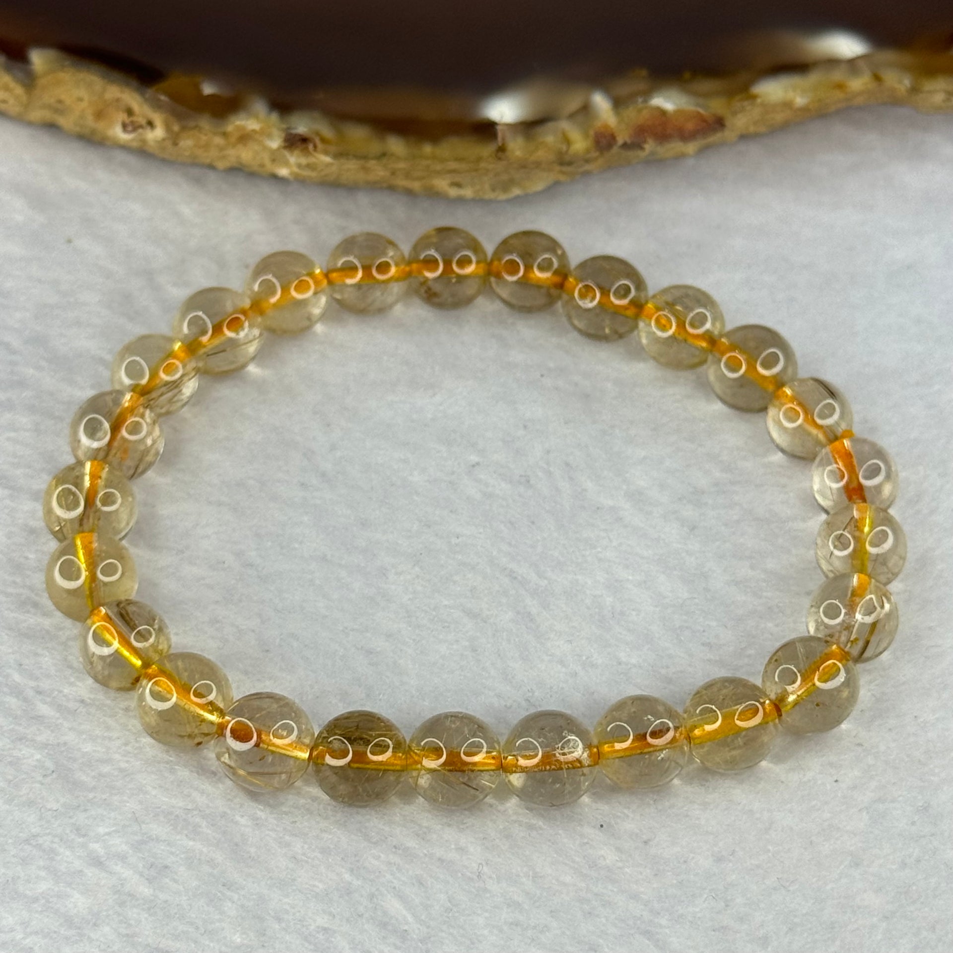 Natural Golden Rutilated Quartz Beads 天然金发水晶手链 15.35g 16cm 7.9mm 25 Beads - Huangs Jadeite and Jewelry Pte Ltd