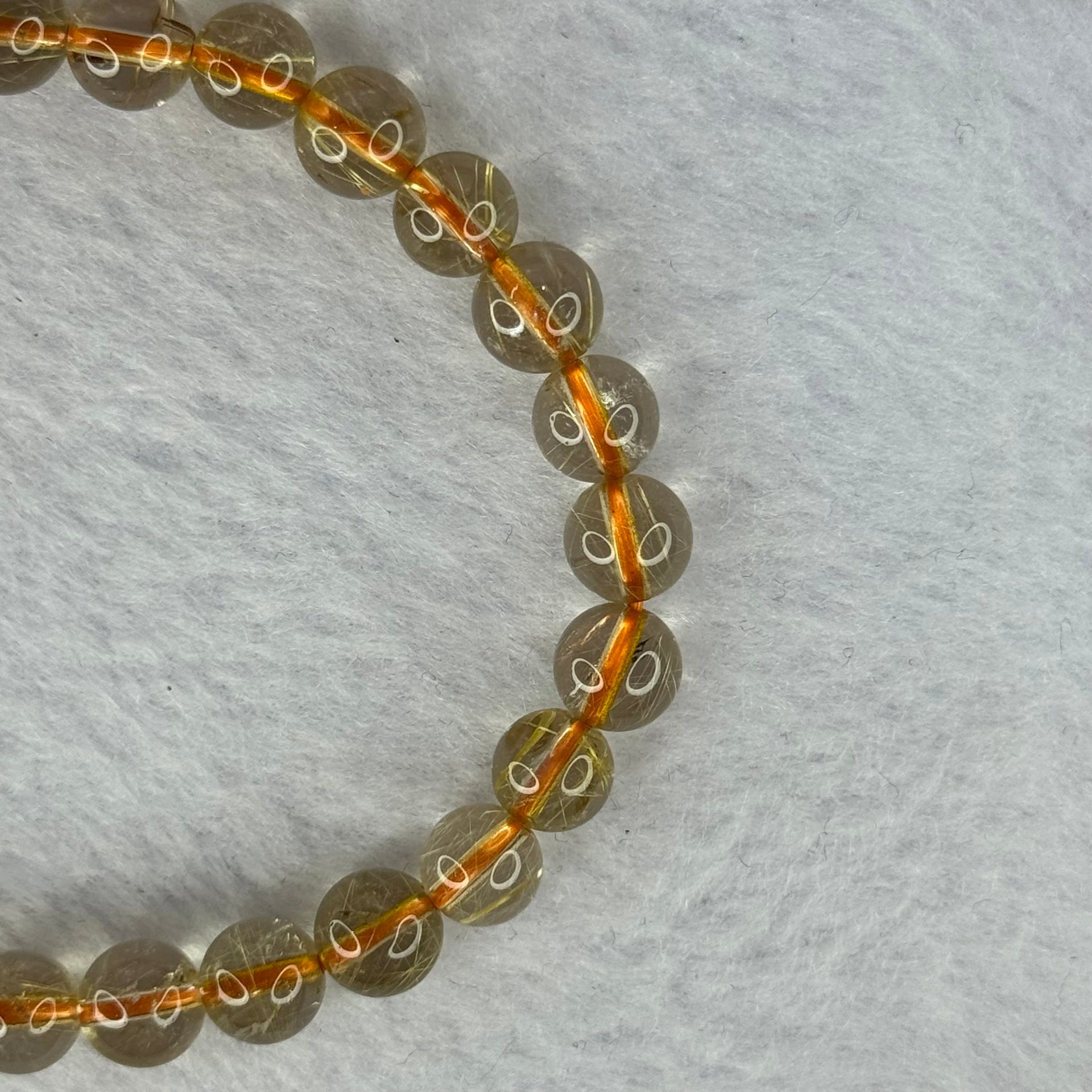 Natural Golden Rutilated Quartz Beads 天然金发水晶手链 13.08g 15.5cm 7.3mm 25 Beads - Huangs Jadeite and Jewelry Pte Ltd