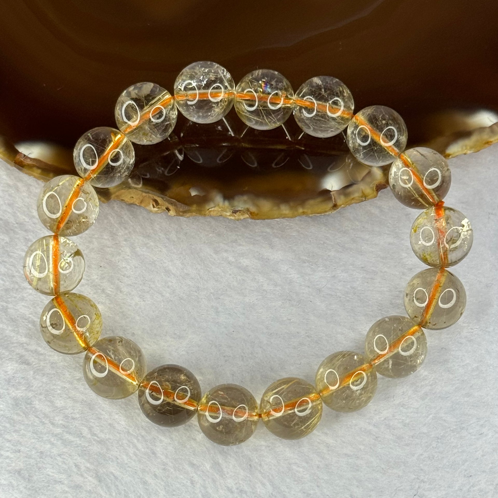 Natural Golden Rutilated Quartz Beads 天然金发水晶手链 39.06g 18cm 11.8mm 18 Beads - Huangs Jadeite and Jewelry Pte Ltd