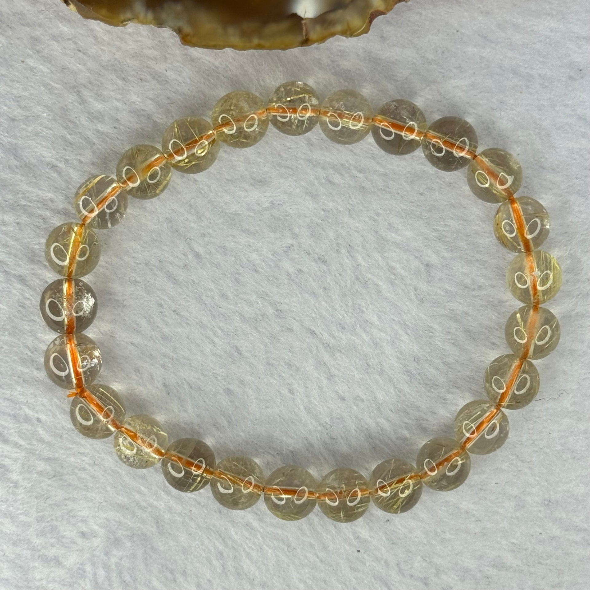 Natural Golden Rutilated Quartz Beads 天然金发水晶手链 15.10g 15cm 7.8mm 25 Beads - Huangs Jadeite and Jewelry Pte Ltd