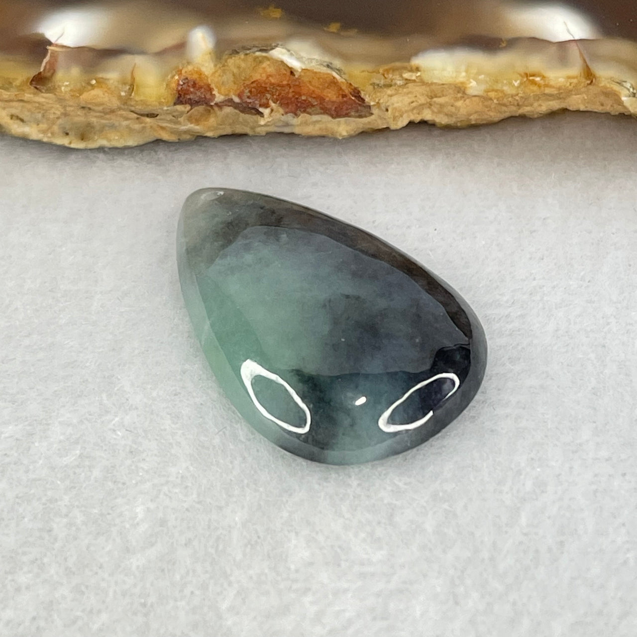 Type A Semi Icy Wuji Black Grey Jadeite Teardrop Pendant 3.64g 26.3 by 16.8 by 4.6mm