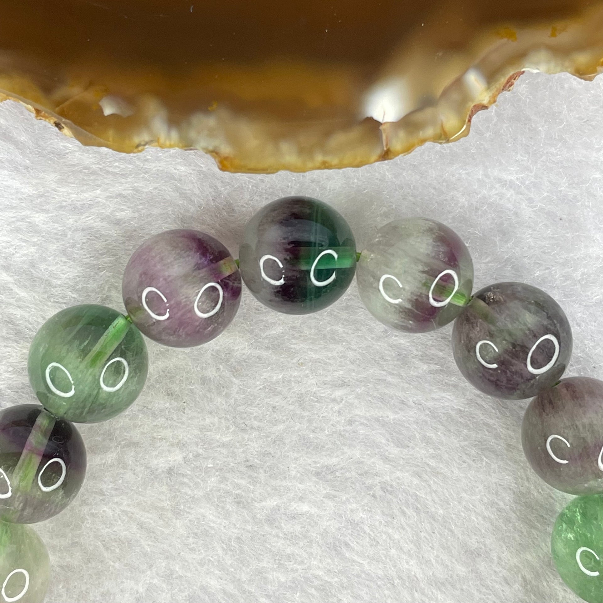 Natural Green and Purple Fluorite Beads Bracelet 49.30g 12.0mm 17 Beads - Huangs Jadeite and Jewelry Pte Ltd