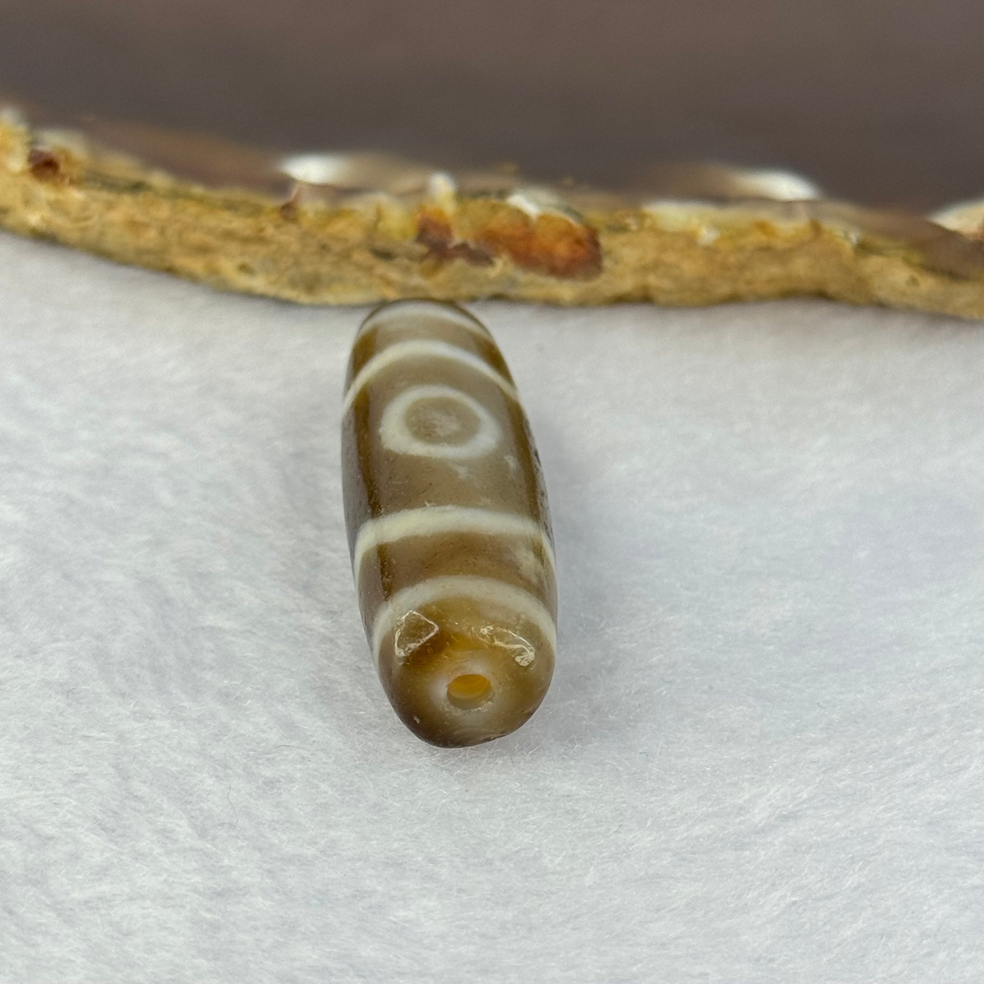 Natural Powerful Tibetan Old Oily Agate 3 Eyes Dzi Bead Heavenly Master (Tian Zhu) 三眼天诛 9.68g 37.9 by 12.5mm - Huangs Jadeite and Jewelry Pte Ltd