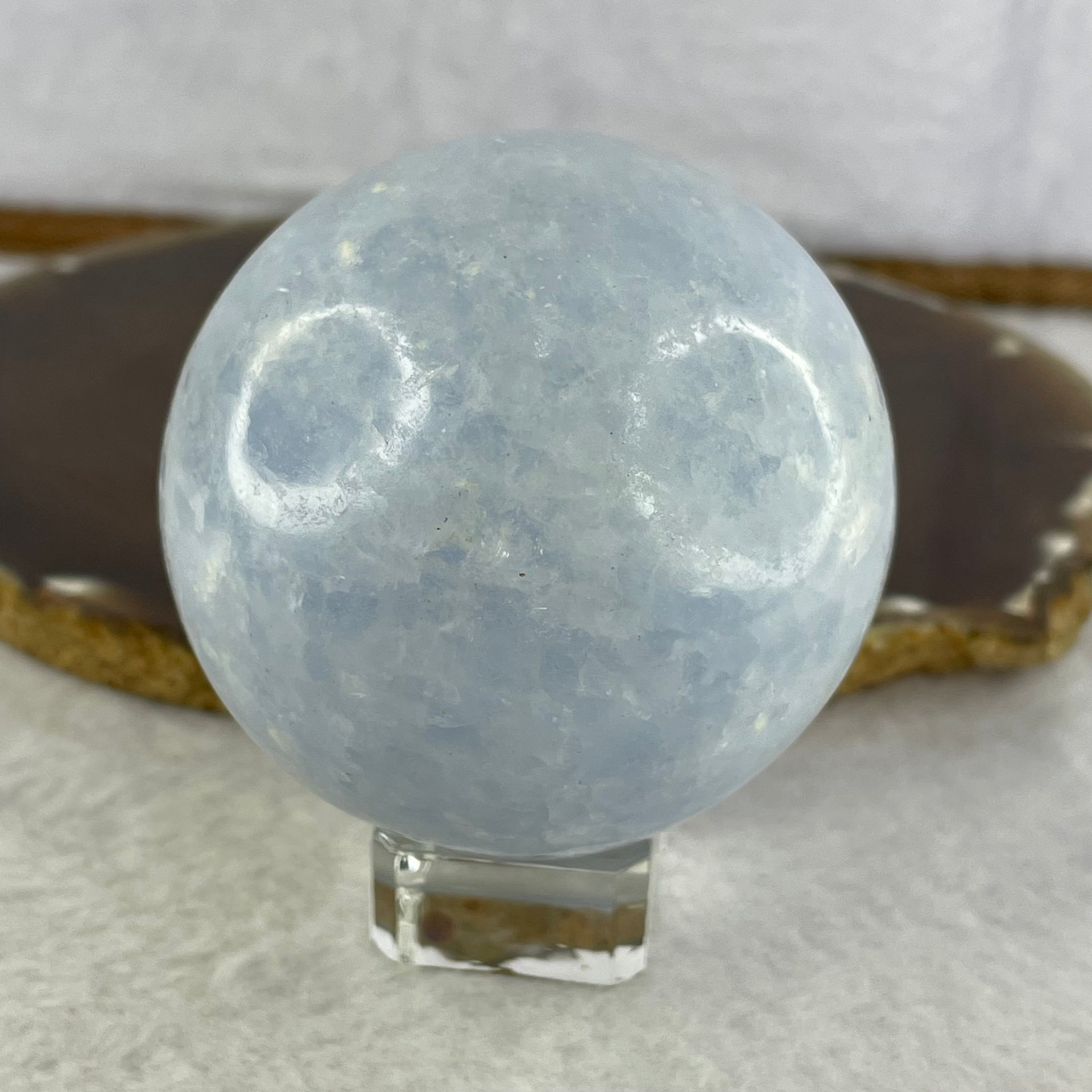 Natural Light Blue Calcite Sphere Ball Display 347.56g 75.6 by Diameter 61.5mm - Huangs Jadeite and Jewelry Pte Ltd