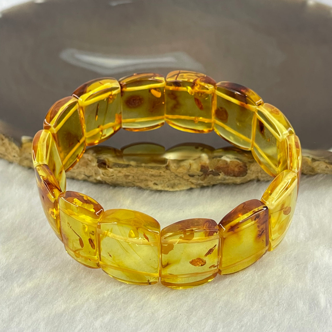 Natural Yellow Flower Amber Shou Pai Bracelet 天然花珀手牌手链 15.96g 16cm 19.8 by 14.4 by 5.1mm 14pcs