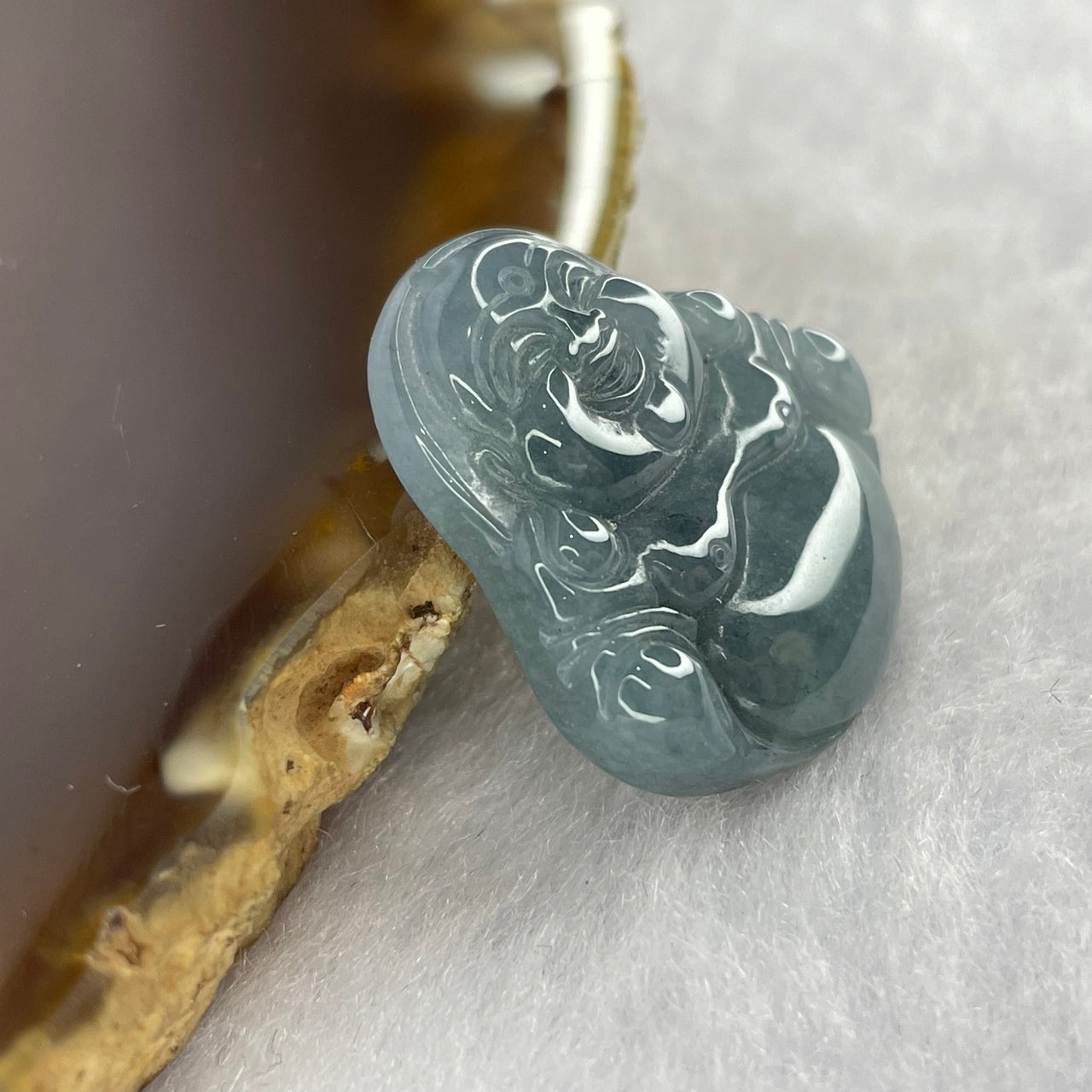 Type A Semi Icy Blueish Green Jadeite Milo Buddha Pendant 5.12g 23.0 by 23.5 by 4.8mm - Huangs Jadeite and Jewelry Pte Ltd