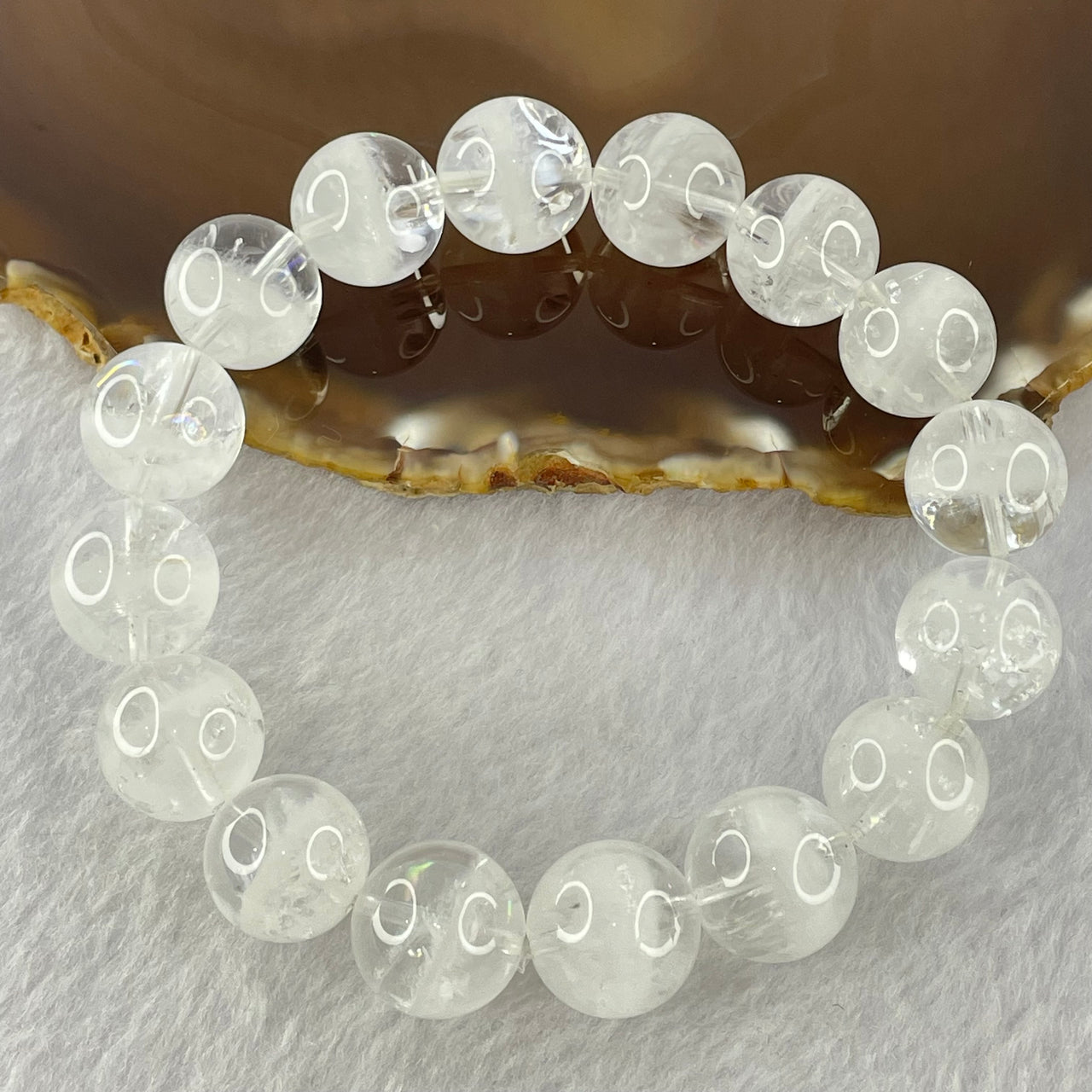 Natural White Phantom Quartz Beads Bracelet 66.98g 20cm 14.7mm 16 Beads