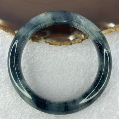 Transparent Colourless with Dark Black Grey Piao Hua Sodium Feldspar Jade Bangle 水沫玉手镯 Internal Diameter 57.3mm  67.11g 15.2 by 10.7mm (External Rough)