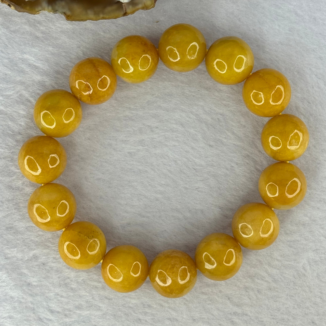 Type A Yellow Jadeite Beads Bracelet 66.62g 18cm 13.8mm 15 Beads