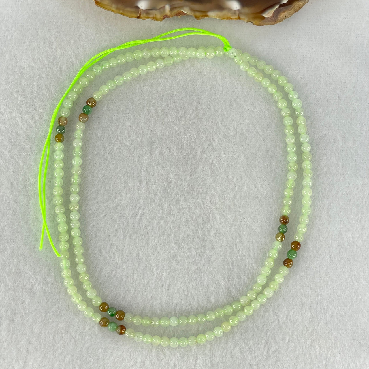 Type A Green with Brown Jadeite Beads Necklace 13.92g 60cm 3.6mm 187 Beads