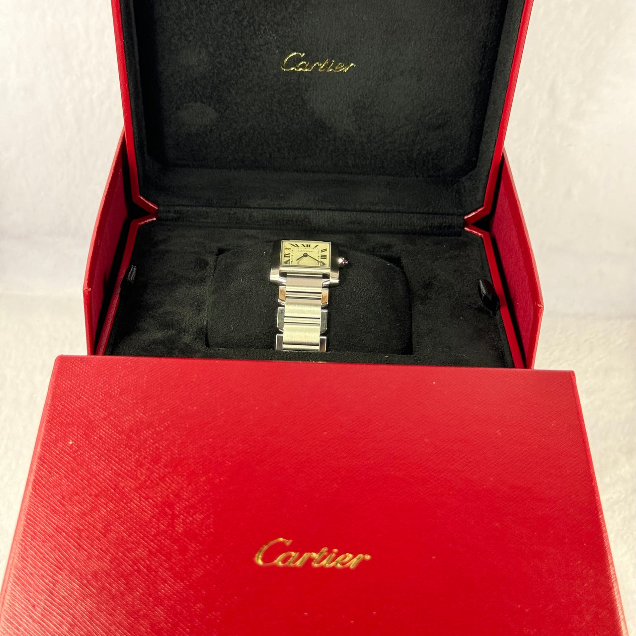 (Pre-Love) Cartier Watch Tank Francaise MM Steel Quartz with Original Box and Invoice Dated 6 Aug 2020 (Like New)