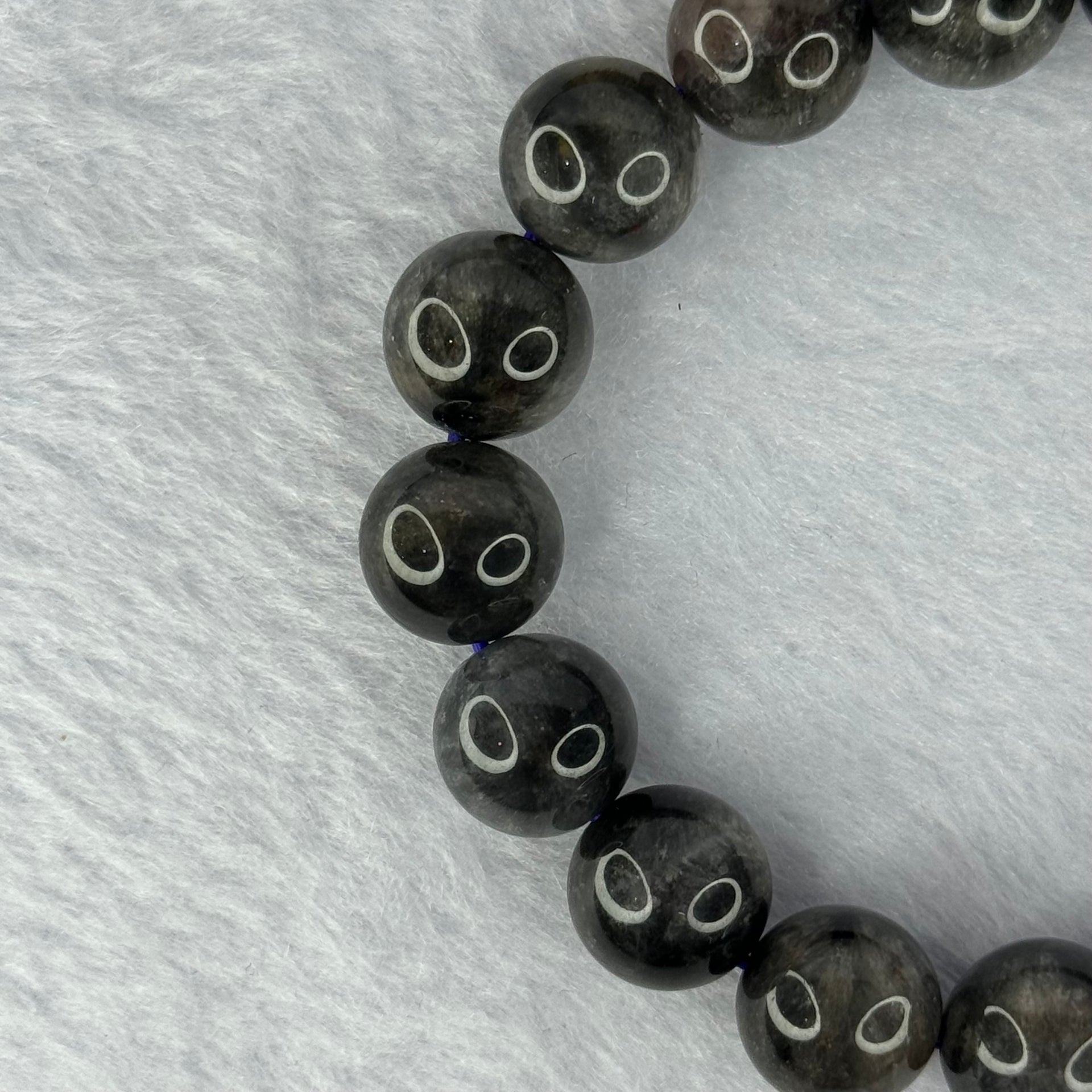 Natural Black Auralite 23 Bracelet 天然黑激光23手链 38.55g 18cm 11.7mm 18 Beads - Huangs Jadeite and Jewelry Pte Ltd