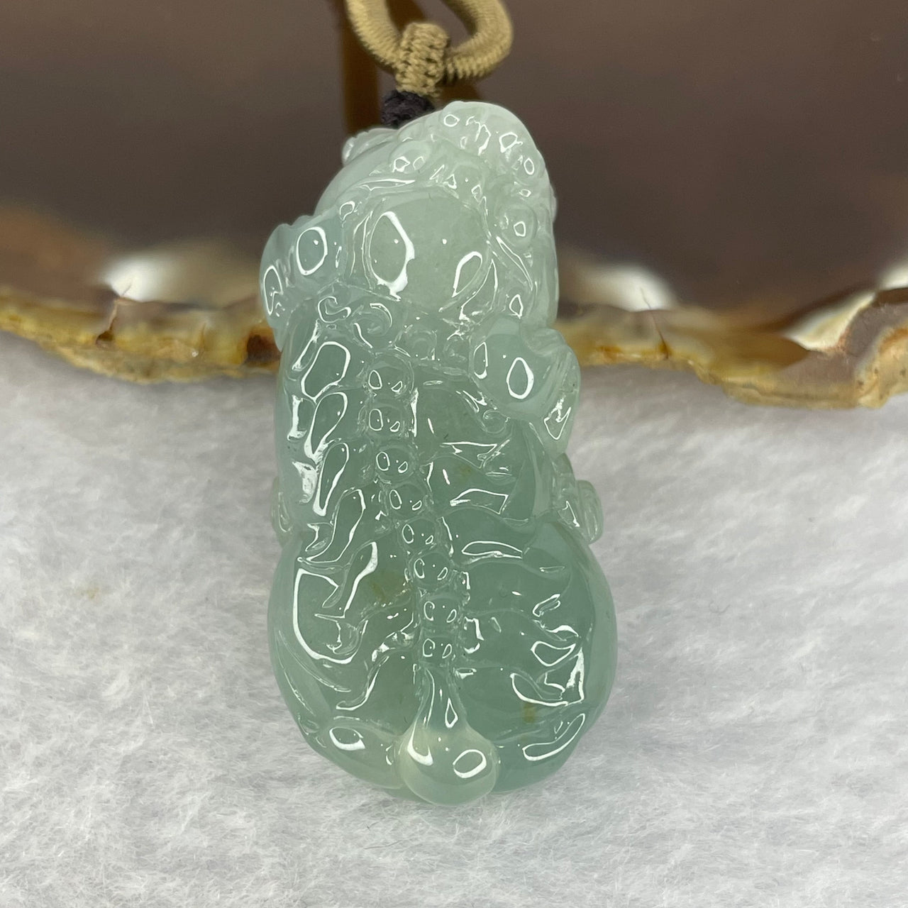 Type A Icy Jelly Sky Blue Jadeite Pixiu Pendant for Wealth and Protection 23.89g 42.8 by 20.9 by 12.7mm - Huangs Jadeite and Jewelry Pte Ltd