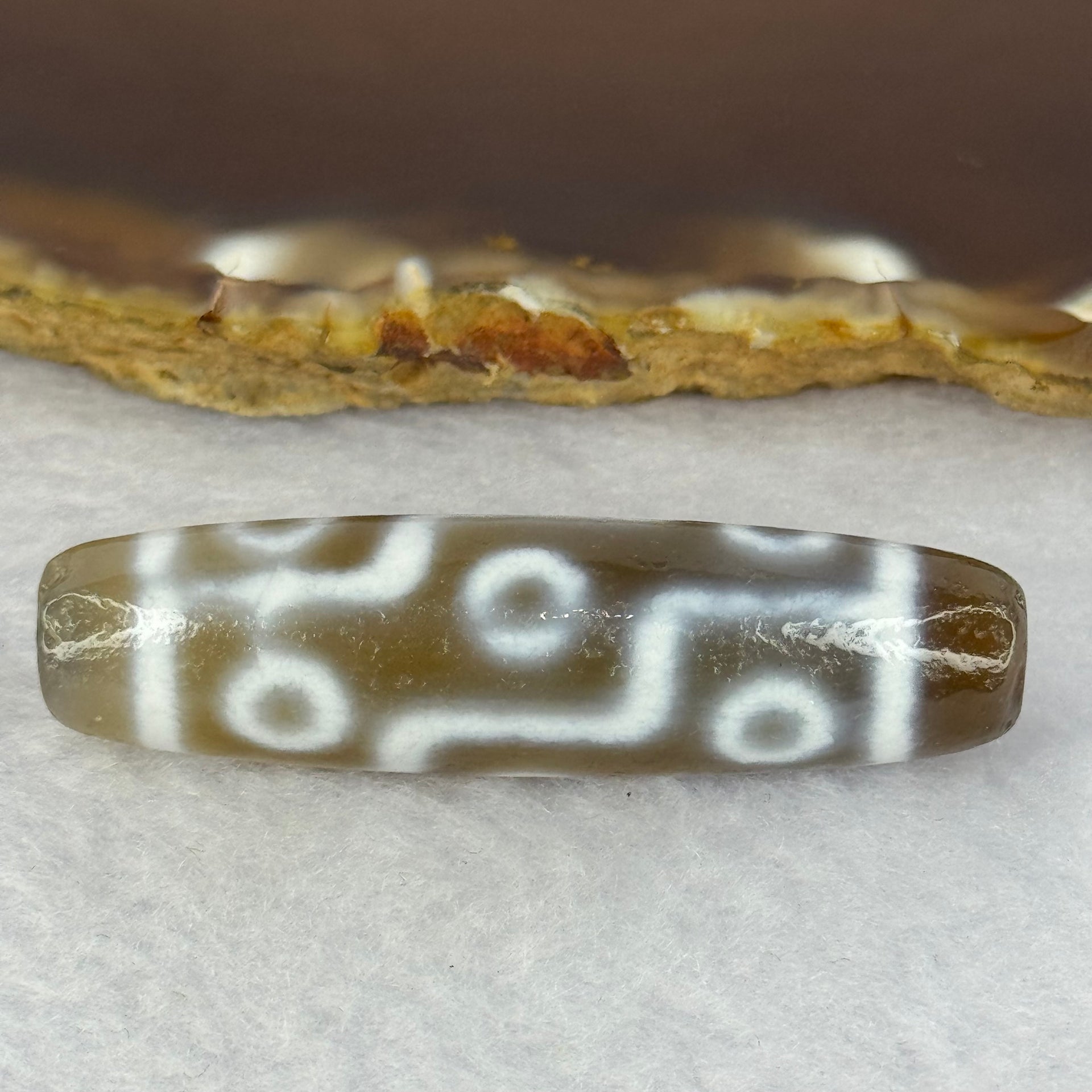 Natural Powerful Tibetan Old Oily Agate 9 Eyes Dzi Bead Heavenly Master (Tian Zhu) 九眼天诛 12.98g 48.8 by 12.8mm - Huangs Jadeite and Jewelry Pte Ltd