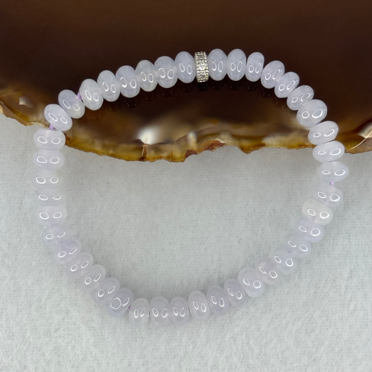 Type A Semi Icy Light Lavender Jadeite Beads Bracelet 16.63g 14.5cm 6.5cm 42 Beads