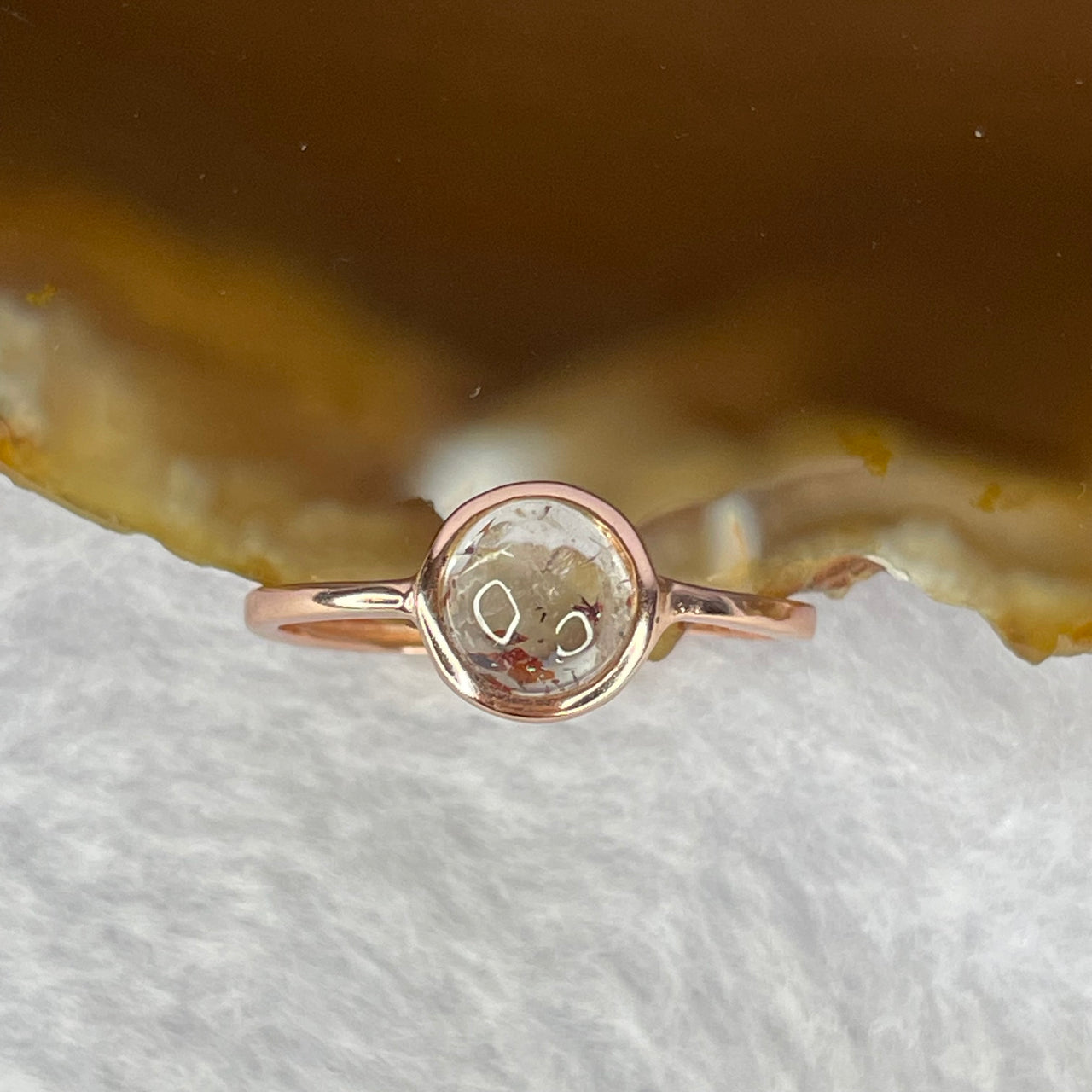 Above Average Grade Natural Super 7 Crystal in 925 Sliver Ring in Rose Gold Color (Adjustable Size) 天然超级七水晶 925 银戒指（可调节尺寸) 1.38g 6.0 by 6.0 by 3.8mm - Huangs Jadeite and Jewelry Pte Ltd