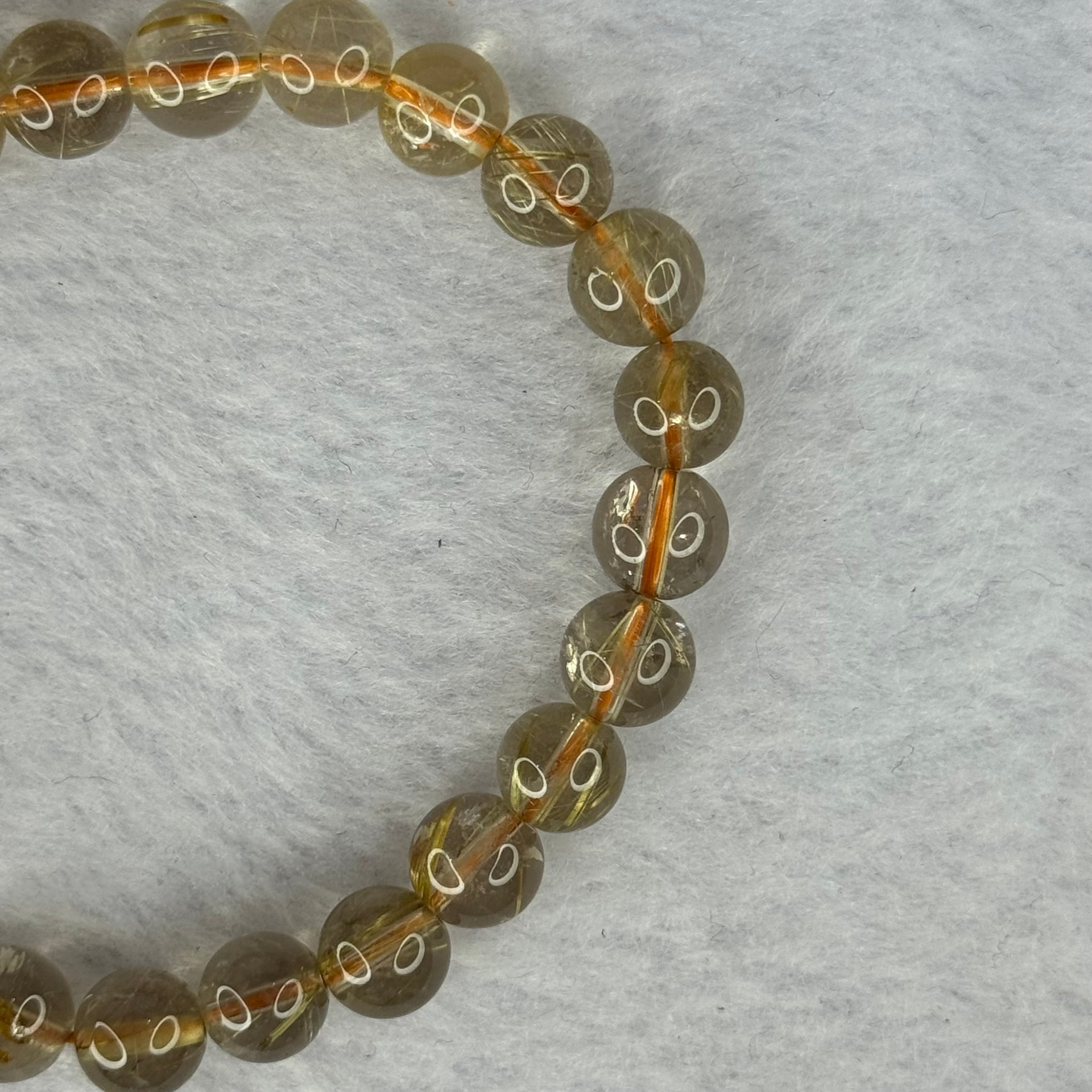 Natural Golden Rutilated Quartz Beads 天然金发水晶手链 15.57g 15.5cm 7.9mm 25 Beads - Huangs Jadeite and Jewelry Pte Ltd