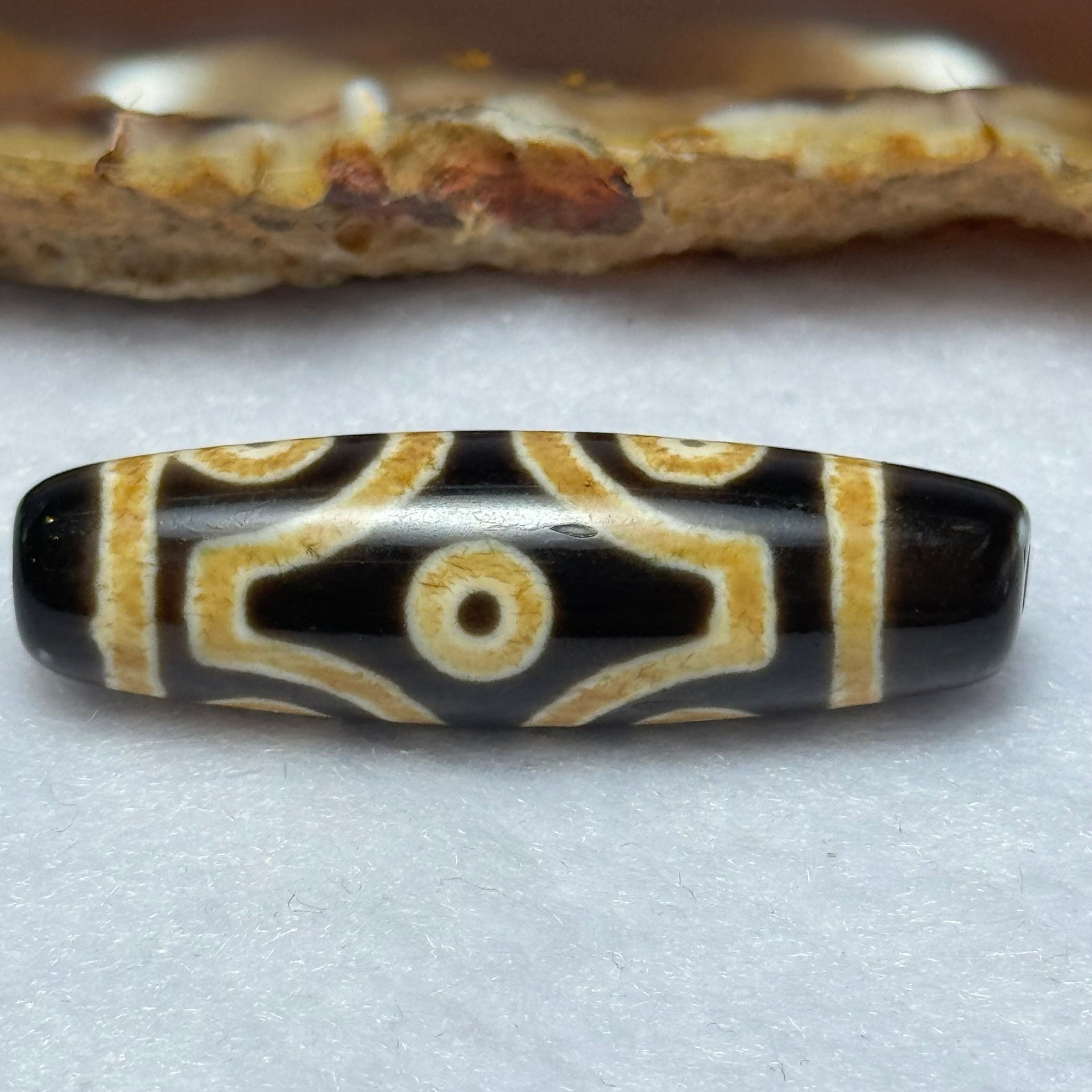 Natural Powerful Tibetan Old Oily Agate 6 Eyes Dzi Bead Heavenly Master (Tian Zhu) 六眼天诛 7.57g 39.5 by 11.5mm - Huangs Jadeite and Jewelry Pte Ltd