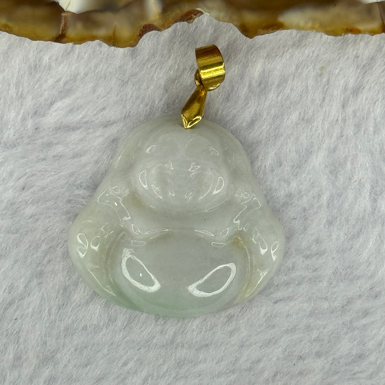 Type A Green Lavender Jadeite Milo Buddha Pendent with Gold Color Clasp 5.56g 23.7 by 25.4 by 5.9mm