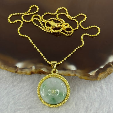 Type A Light Green Jadeite Pendent  Ping An Kou Donut 16.3 by 5.4mm Pendent in S925 Sliver Gold Color Necklace 7.09g