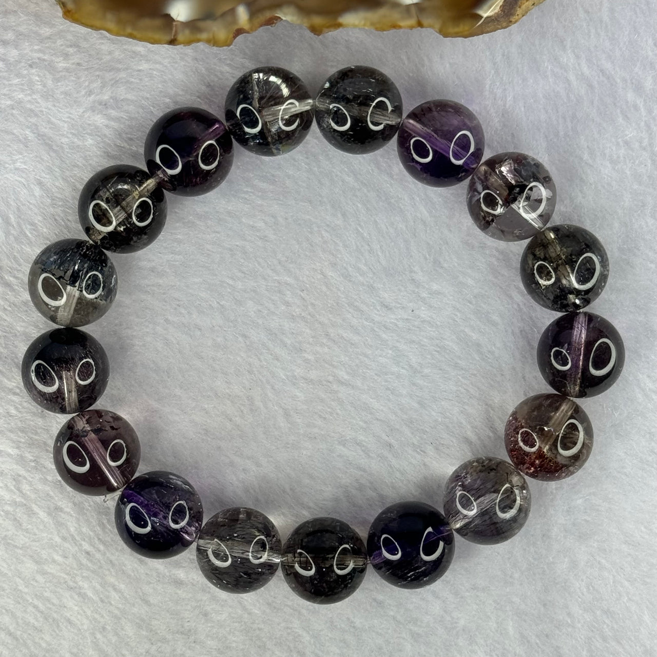 Very Good Grade Natural Transparent Dark Black Super 7 Beads Bracelet 非常好的等级天然透明深黑色超级七珠手链 55.26g 19.5cm 13.4mm 17 Beads