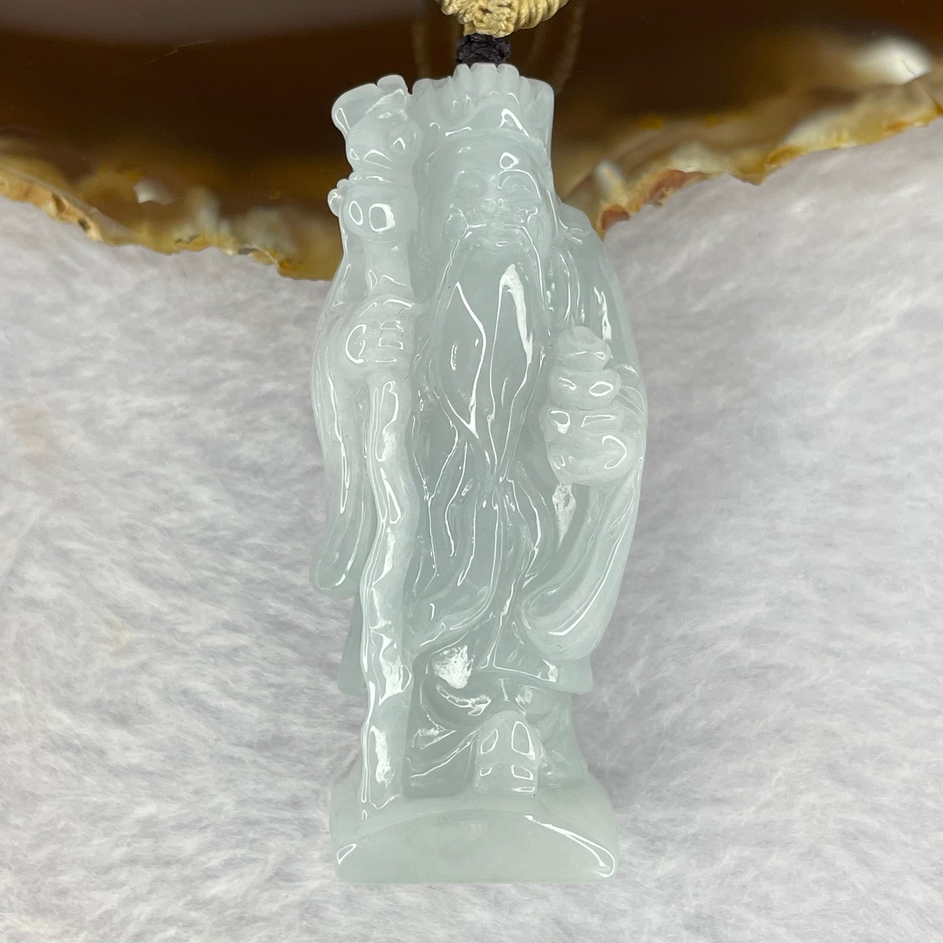 Type A Sky Blue Tu Di Gong Earth God 43.34g 56.0 by 24.2 by 17.6mm - Huangs Jadeite and Jewelry Pte Ltd