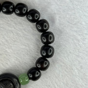 Natural Black Ebony Wood Beads with Movable Pixiu Pair and Coin Bead Bracelet 天然黑檀木珠手链 15.27g 16.5cm 10.0mm 17 Beads - Huangs Jadeite and Jewelry Pte Ltd