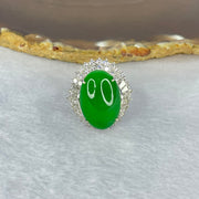 Very Very High Quality Highly Translucent Natural Intense Green Jadeite (TYPE A) Oval Cabochon Approx. 20.93 by 13.95 by 6.58mm Total Weight 13.60g including Natural Diamonds and 13K White Gold Ring Setting with NGI Cert No.82835781 - Huangs Jadeite and Jewelry Pte Ltd