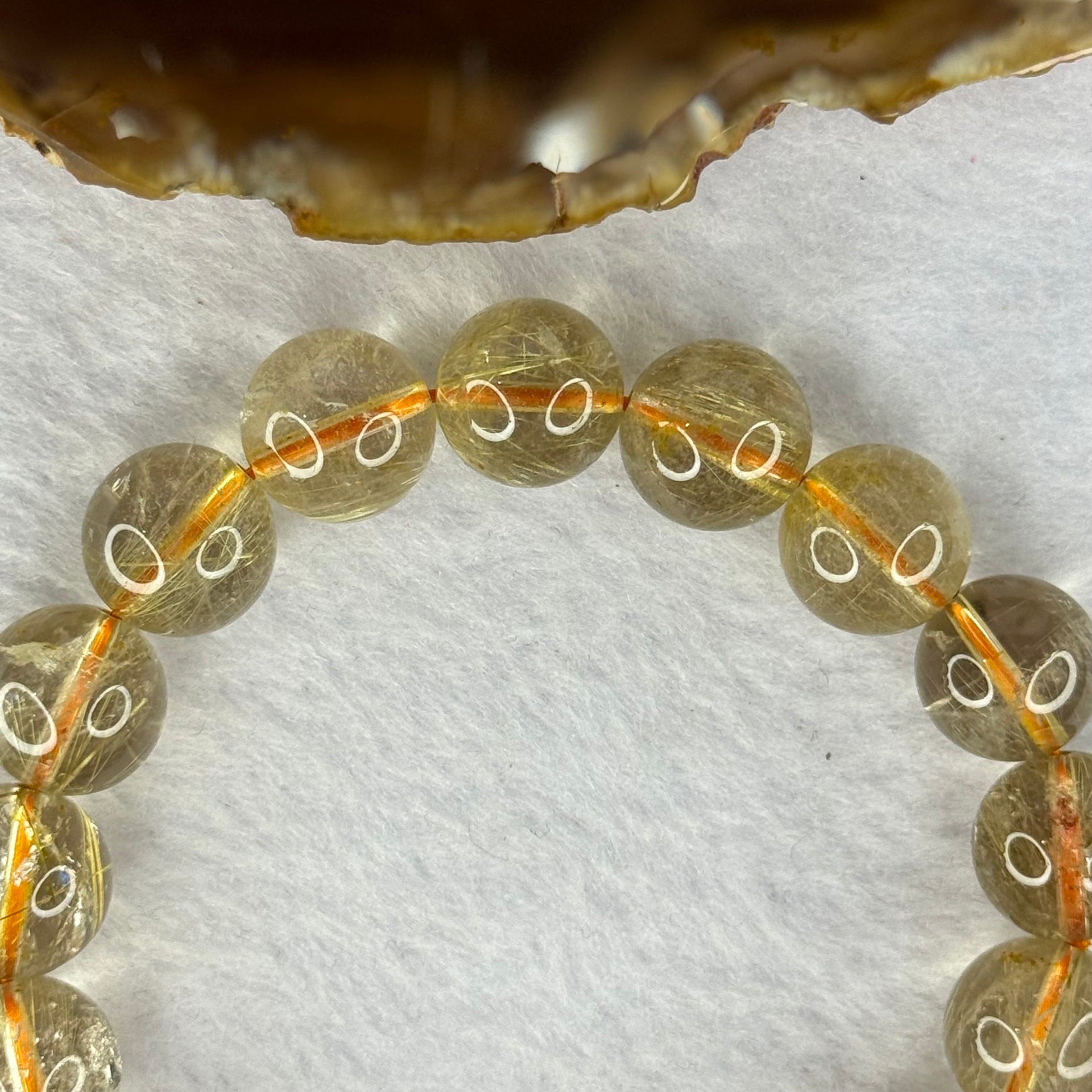 Natural Golden Rutilated Quartz Beads 天然金发水晶手链 42.73g 18cm 12.4mm 17 Beads - Huangs Jadeite and Jewelry Pte Ltd