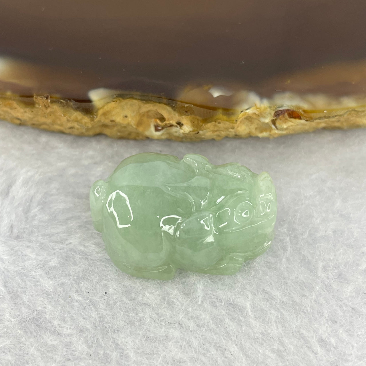 Type A Jelly Light Green Jadeite Pixiu Pendent A货浅 绿色翡翠貔貅牌 8.08g 23.6 by 16.3 by 10.5 mm - Huangs Jadeite and Jewelry Pte Ltd