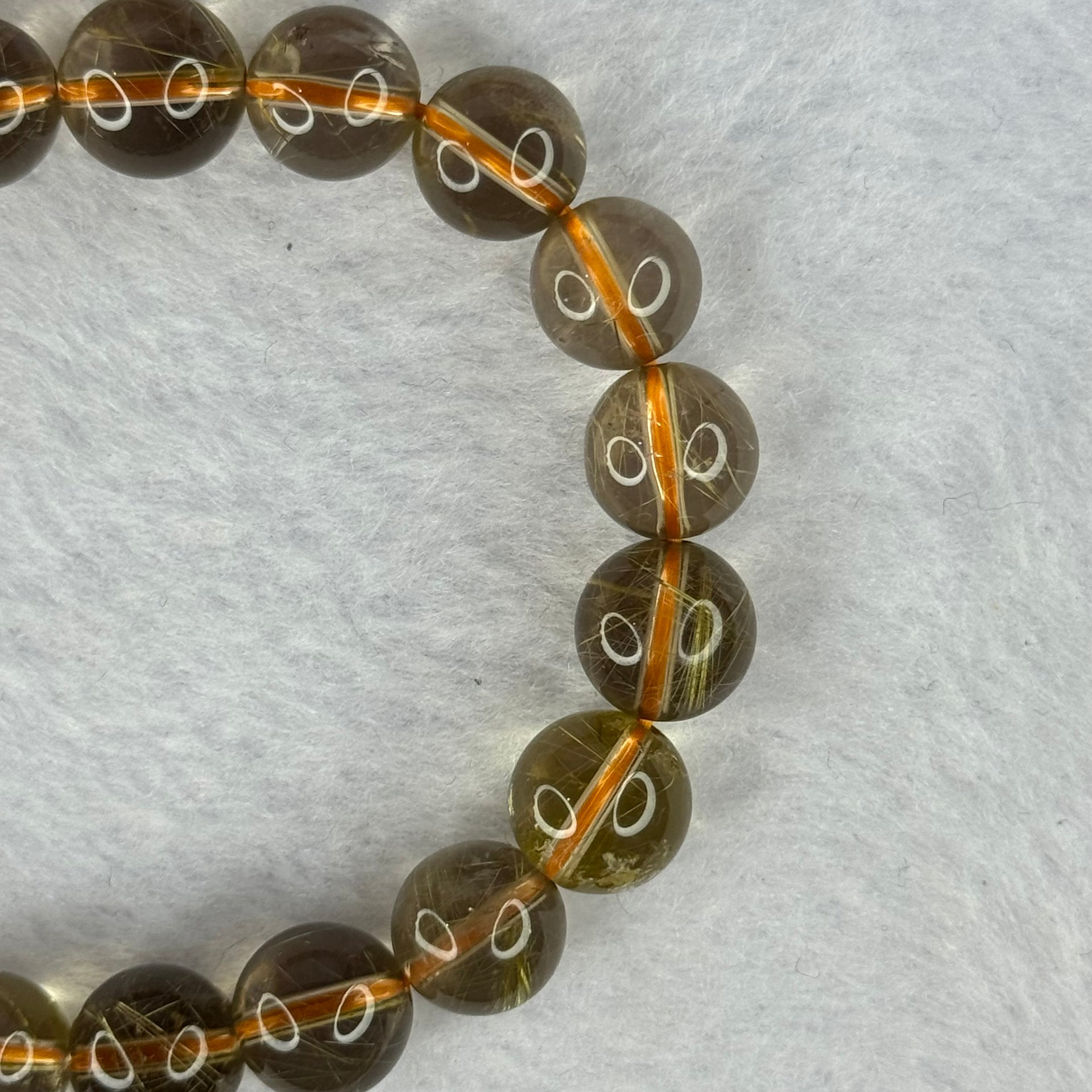 Natural Golden Rutilated Quartz Beads 天然金发水晶手链 29.24g 16.5cm 10.8mm 19 Beads - Huangs Jadeite and Jewelry Pte Ltd