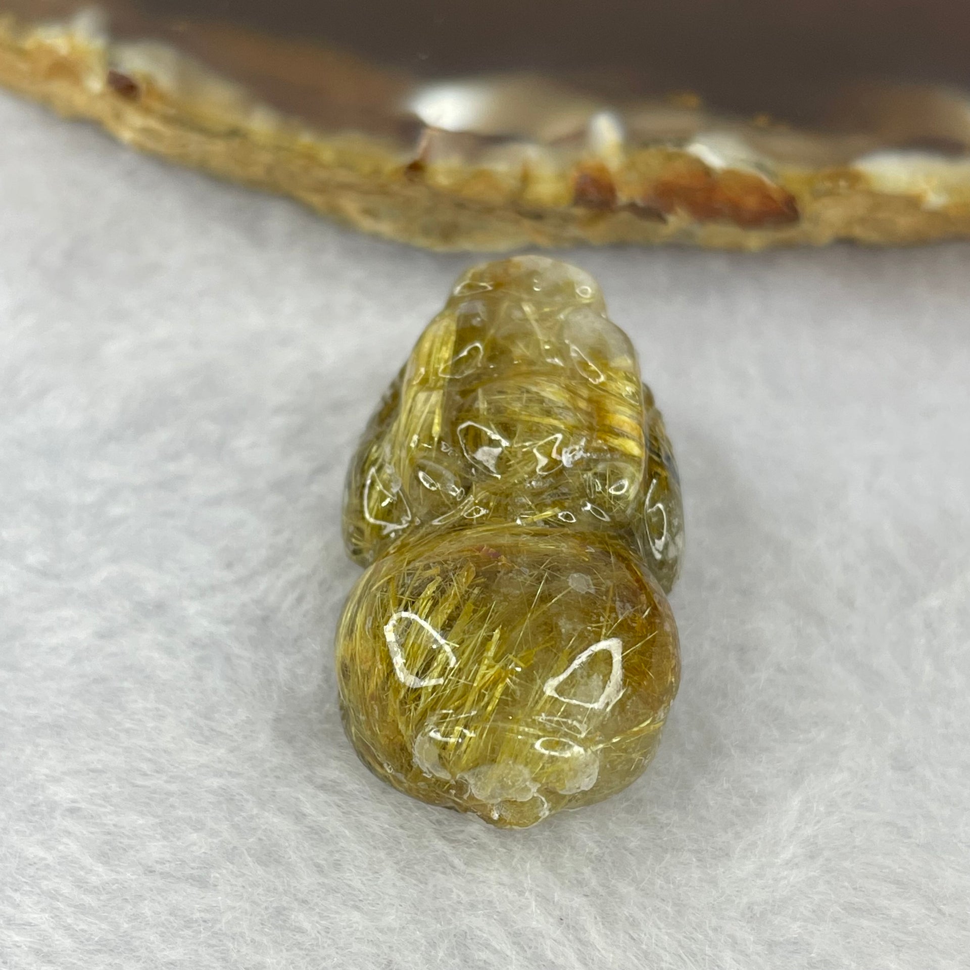 Above Average Grade Natural Golden Rutilated Quartz Pixiu Charm for Bracelet 天然金发水晶貔貅 11.93g by 30.7 by 17.6 by 13.1mm - Huangs Jadeite and Jewelry Pte Ltd