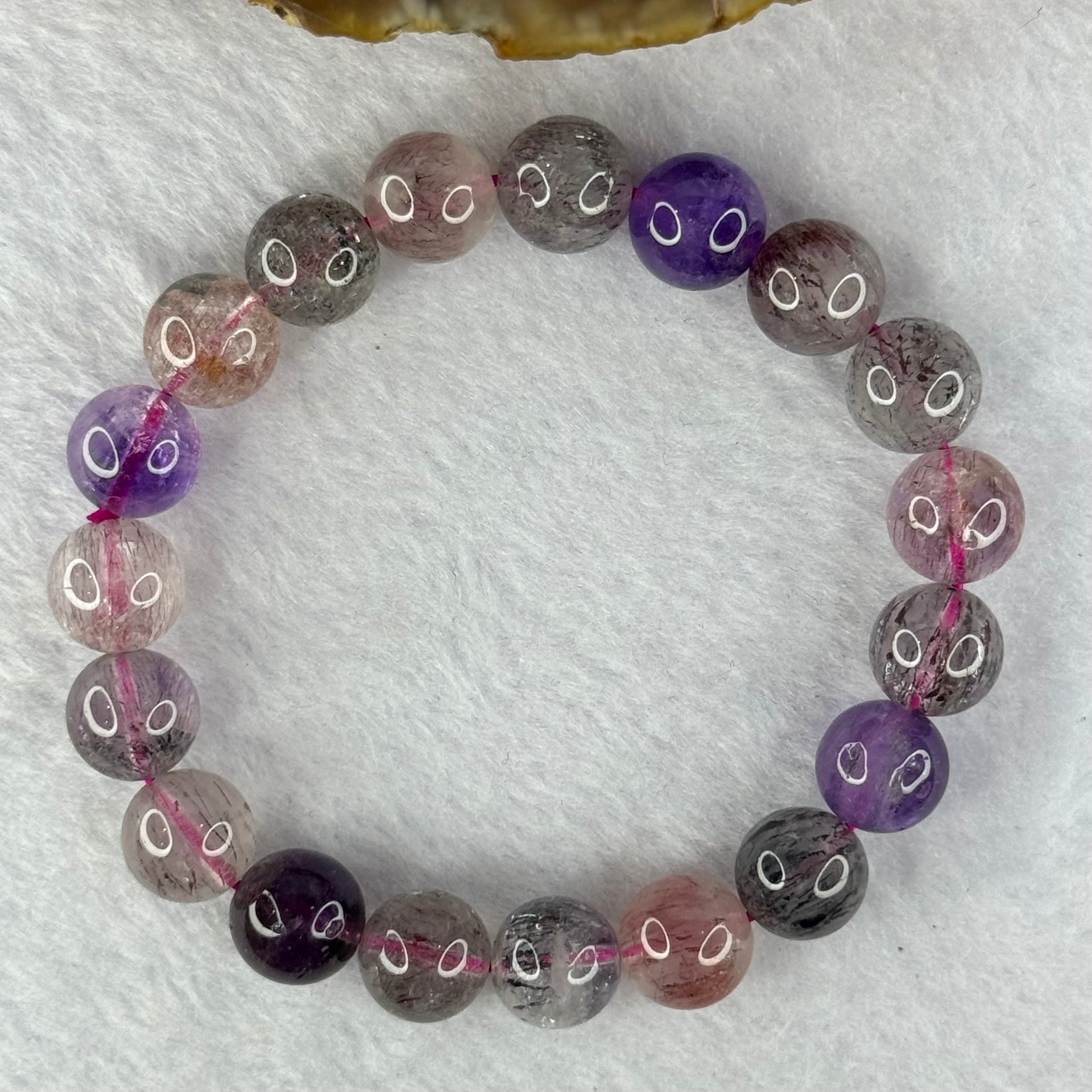 Above Average Grade Natural Super 7 Crystal Beads Bracelet 天然超级七水晶珠手链 28.20g 16.5cm 10.4mm 19 Beads - Huangs Jadeite and Jewelry Pte Ltd