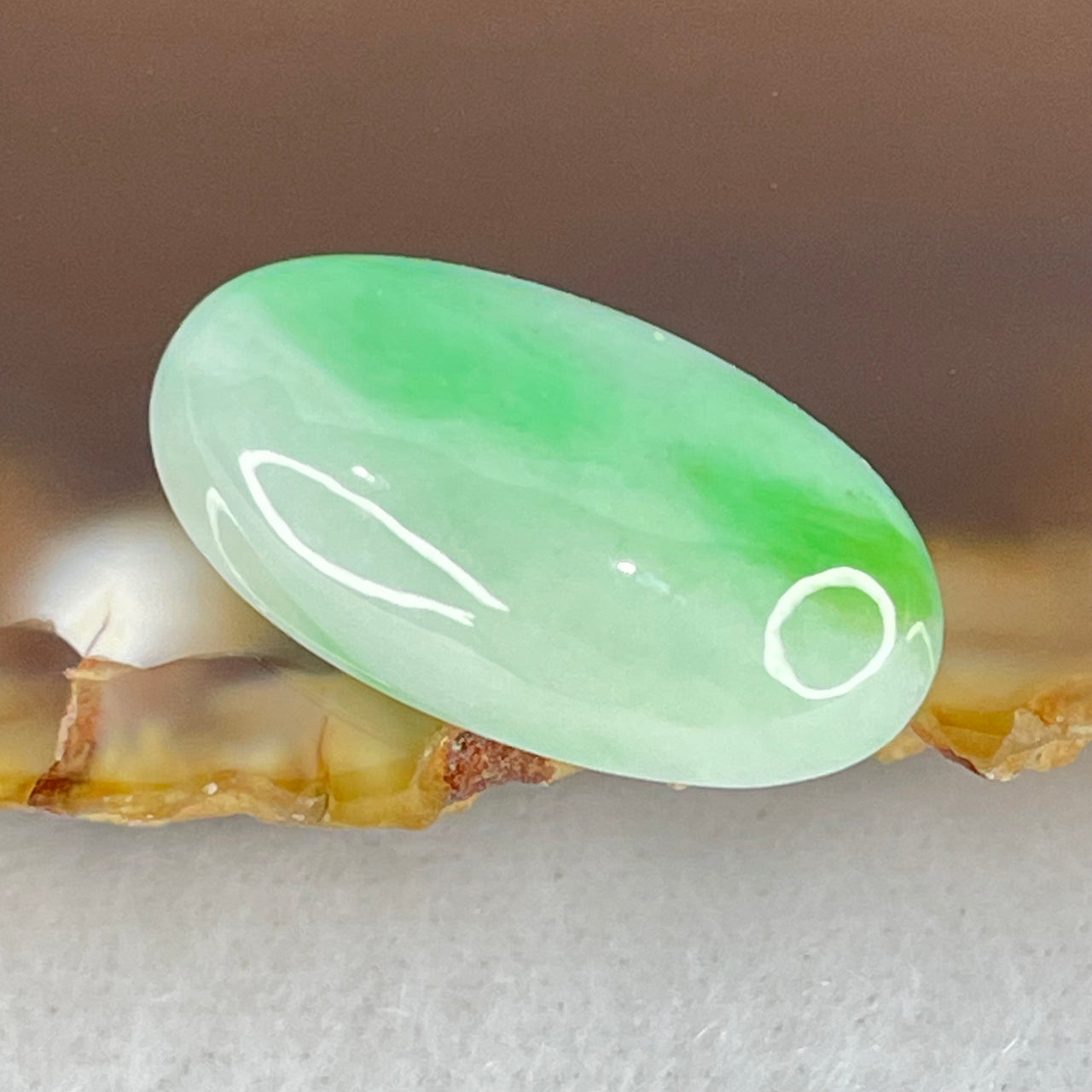 Type A Faint to Bright Apple Green Jadeite Oval Cabouchon Stone For Setting 2.34g 19.3 by 10.6 by 6.2mm