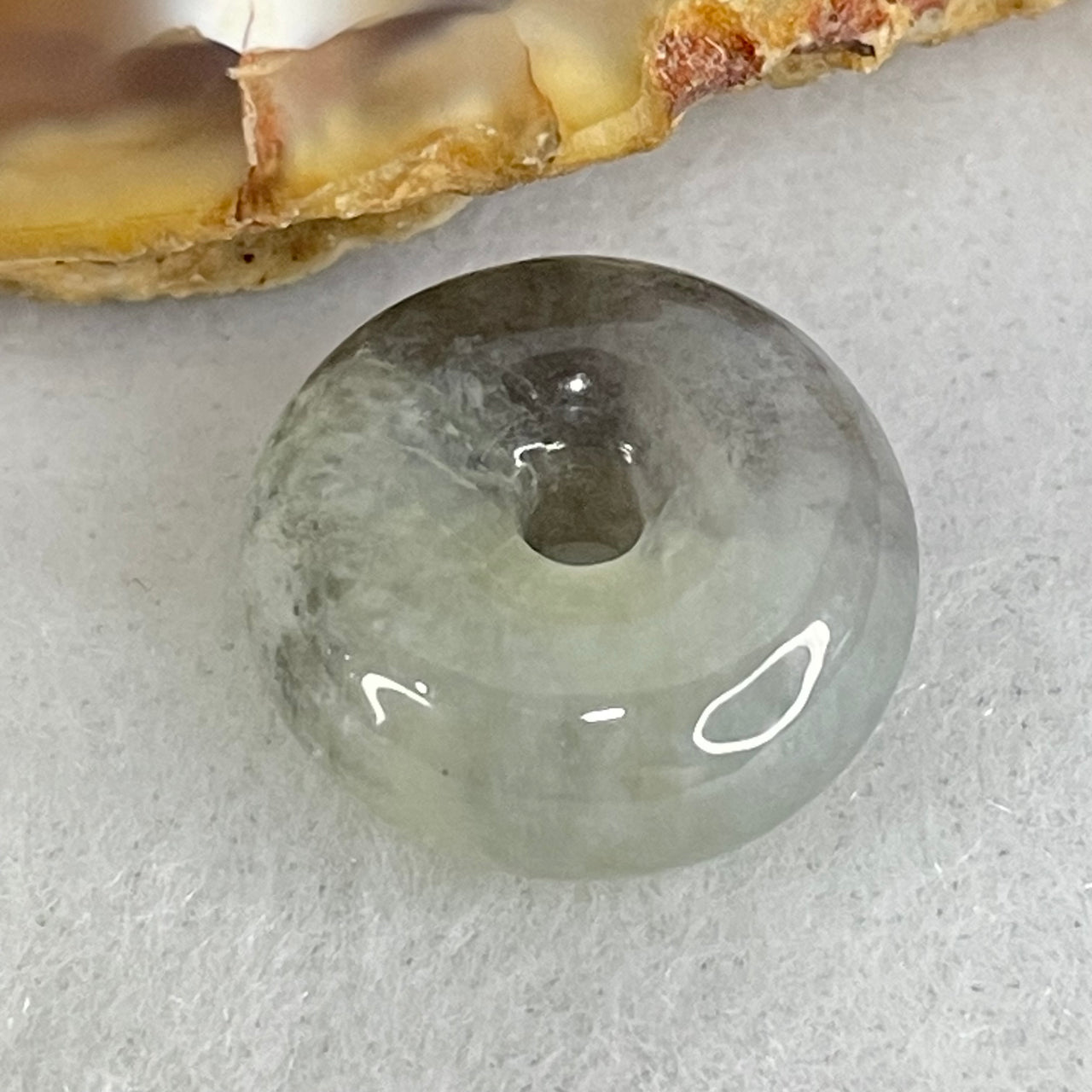 Type A Semi Icy Light Green With Wuji Grey Piao Hua Jadeite Ping An Kou Charm/Pendant 2.50g 13.9 by 6.1mm